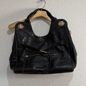 Foley + Corinna Women's Black Gold Shoulder Hobo Tote Bag Textured Boho Purse